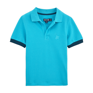 Boys Others Solid - Cotton pique polo, Azure front Boys Others Solid - Cotton pique polo, Azure front