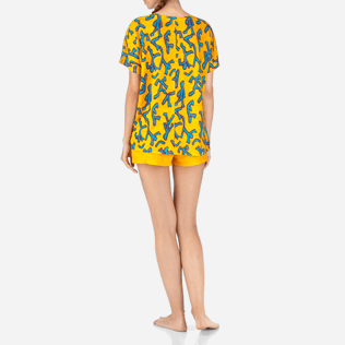 Femme Tee-Shirts Imprimé - Tee-shirt en Lin Danse du Feu, Curcuma backworn Femme Tee-Shirts Imprimé - Tee-shirt en Lin Danse du Feu, Curcuma backworn