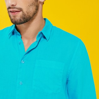 Hombre Autros Liso - Camisa de lino lisa para hombre, Curazao detalles vista 1