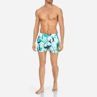 Men Classic / Moorea Printed - Men Stretch Swimwear Magic Whales, Lagoon frontworn Men Classic / Moorea Printed - Men Stretch Swimwear Magic Whales, Lagoon frontworn