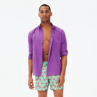 Men Others Solid - Men Linen Shirt Solid, Orchid frontworn Men Others Solid - Men Linen Shirt Solid, Orchid frontworn