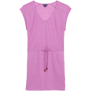 foto di Donna Altri Unita - Vestito corto donna in jersey di lino tinta unita, Pink berries vista frontale foto di Donna Altri Unita - Vestito corto donna in jersey di lino tinta unita, Pink berries vista frontale