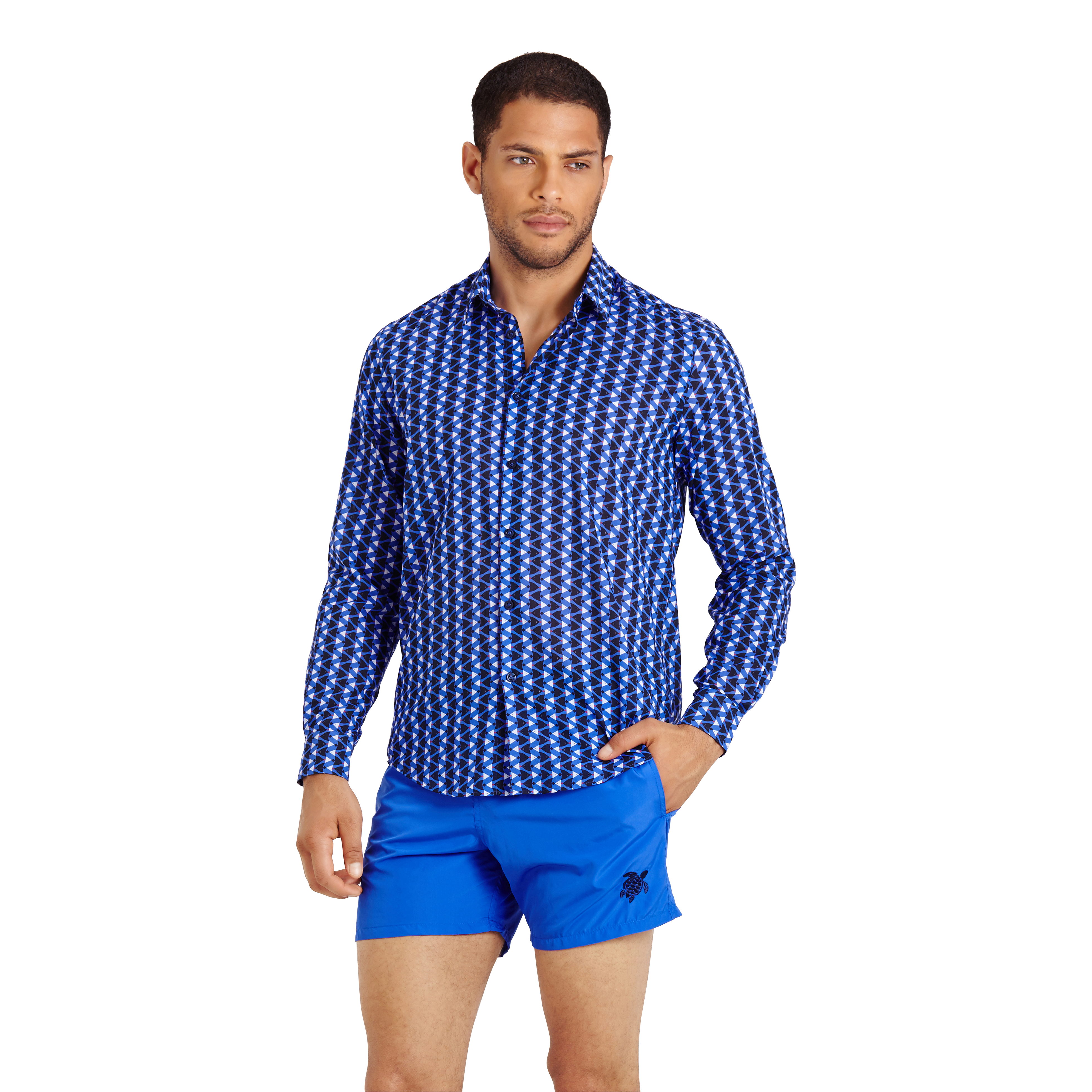 Click to view more detailed imagery on our partner's website Vilebrequin Unisex Cotton Voile Light Shirt Re Mi Fa Soles In Blue