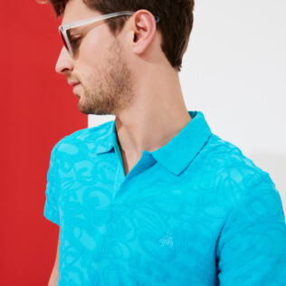 Men Others Solid - Men Terry Jacquard Polo Shirt Solid, Azure supp4 Men Others Solid - Men Terry Jacquard Polo Shirt Solid, Azure supp4