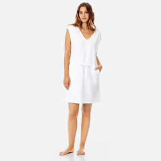 Women Others Solid - Women Short terry cloth Dress Solid, White frontworn Women Others Solid - Women Short terry cloth Dress Solid, White frontworn