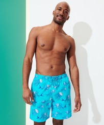 Men Long classic Printed - Men Swimwear Long Stretch 2018 Prehistoric Fish, Azure front worn view