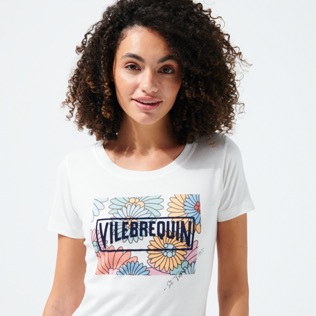Damen Andere Bedruckt - Marguerites T-Shirt aus Baumwolle für Damen, Off white Details Ansicht 1