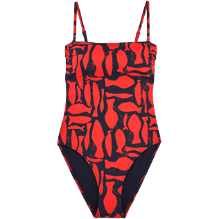 Women One piece Printed - Silex Fishes One piece, Poppy red front Women One piece Printed - Silex Fishes One piece, Poppy red front