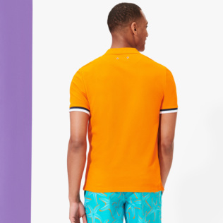 Picture of Men Others Solid - Men Cotton Pique Polo Shirt Solid, Apricot back worn view Picture of Men Others Solid - Men Cotton Pique Polo Shirt Solid, Apricot back worn view