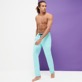Hombre Autros Liso - Pantalones cómodos elásticos de lino y algodón lisos para hombre, Laguna detalles vista 3