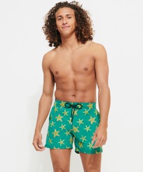 Men Embroidered Embroidered - Men Swim Shorts Embroidered Starfish Dance - Limited Edition, Linden front worn view
