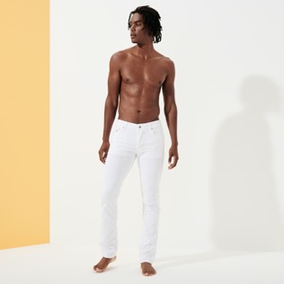 Men Others Solid - Men 5-pocket Velvet Pants Regular fit, White front worn view