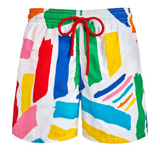 男款 Stretch classic 印制 - 炫目色彩系列男士弹力泳裤 - Vilebrequin x JCC+ 合作款 - 限量版, White 正面图
