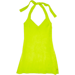 Mujer Vestido Liso - Vestido en tejido terry con estampado liso para anudar alrededor del cuello para mujer, Limoncillo front Mujer Vestido Liso - Vestido en tejido terry con estampado liso para anudar alrededor del cuello para mujer, Limoncillo front