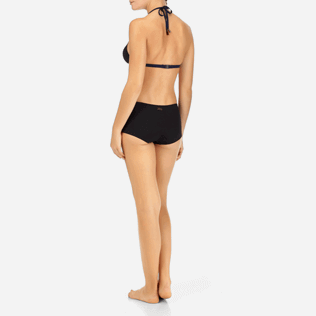 Mujer Tríangulo Liso - Top de bikini de triángulo de neopreno liso, Negro backworn Mujer Tríangulo Liso - Top de bikini de triángulo de neopreno liso, Negro backworn