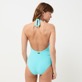 女款 Fitted 纯色 - 女士 Plumes Jacquard 挂脖式连体泳衣, Lazulii blue 背面穿戴视图