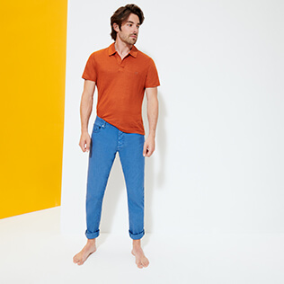 Herren Andere Uni - Herrenhose aus Baumwoll-Leinen im 5-Taschen-Design, Ozean frontworn Herren Andere Uni - Herrenhose aus Baumwoll-Leinen im 5-Taschen-Design, Ozean frontworn