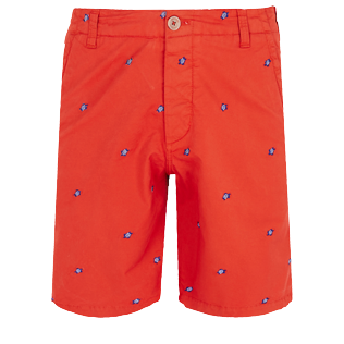 Men Others Embroidered - Men Chino Embroidered Bermuda Shorts Micro Ronde des Tortues, Medlar front view