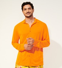 Herren Andere Uni - Einfarbiges Hemd aus Jersey-Tencel für Herren, Apricot Vorderseite getragene Ansicht