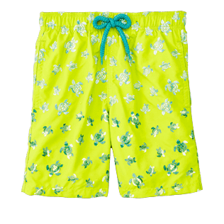 Boys Classic / Moorea Embroidered - Boys Swimtrunks Embroidered Micro ronde des tortues - Limited Edition, Chartreuse front Boys Classic / Moorea Embroidered - Boys Swimtrunks Embroidered Micro ronde des tortues - Limited Edition, Chartreuse front