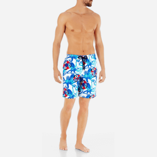 Hombre Corte Largo Estampado - Bañador con estampado Soccer Turtles para hombre, Blanco frontworn Hombre Corte Largo Estampado - Bañador con estampado Soccer Turtles para hombre, Blanco frontworn