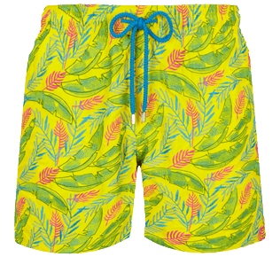 Men Classic Embroidered - Men Swim Trunks Embroidered Leaves in the wind - Limited Edition, Safran front view