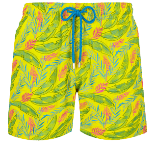Herren Klassische Bestickt - Leaves in the Wind Badeshorts mit Stickarbeiten für Herren – Limited Edition, Safran front Herren Klassische Bestickt - Leaves in the Wind Badeshorts mit Stickarbeiten für Herren – Limited Edition, Safran front