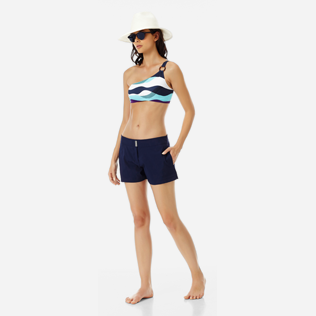 Damen Asymmetrische Bedruckt - Asymmetrisches Ostende Bikinioberteil für Damen, Marineblau supp2 Damen Asymmetrische Bedruckt - Asymmetrisches Ostende Bikinioberteil für Damen, Marineblau supp2
