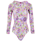 Women One piece Printed - Women Rashguard Long Sleeves One-piece Swimsuit Rainbow Flowers, Cyclamen front view