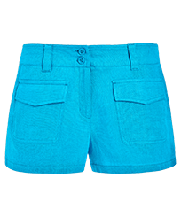 Women Others Solid - Women linen bermuda shorts solid - Vilebrequin x JCC+ - Limited Edition, Swimming pool front view