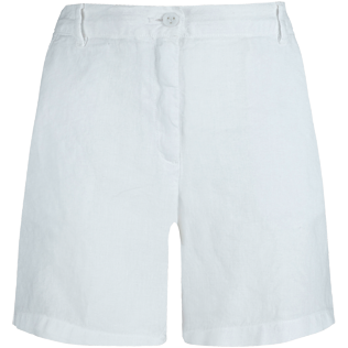 Mujer Autros Liso - Bermudas cortas en lino de color liso para mujer, Blanco front Mujer Autros Liso - Bermudas cortas en lino de color liso para mujer, Blanco front