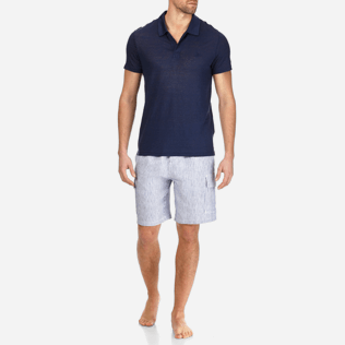 Men Others Solid - Men Linen Jersey Polo shirt Solid, Navy frontworn Men Others Solid - Men Linen Jersey Polo shirt Solid, Navy frontworn