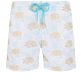 Men Classic Embroidered - Men Swim Trunks Embroidered Iridescent Flowers of Joy - Limited Edition, White front view