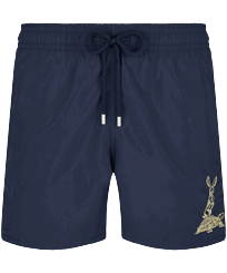 Men placed embroidery Swim Shorts The year of the Rabbit Navy front view