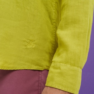 男款 Others 纯色 - 男士纯色亚麻衬衫, Matcha 细节视图2