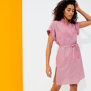 Women Others Printed - Women Cotton Shirt Dress Indian Ceramic, Pink berries frontworn Women Others Printed - Women Cotton Shirt Dress Indian Ceramic, Pink berries frontworn