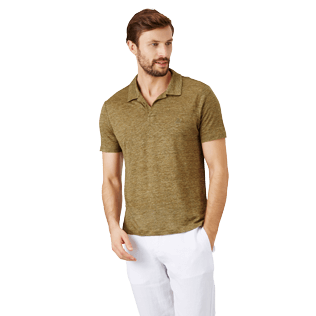 Herren Andere Uni - Solid Polohemd aus Leinenjersey für Herren, Heather sycamore frontworn Herren Andere Uni - Solid Polohemd aus Leinenjersey für Herren, Heather sycamore frontworn