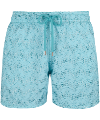 Men Classic Embroidered - Men Swim Trunks Embroidered Perspective Fish, Lagoon front view