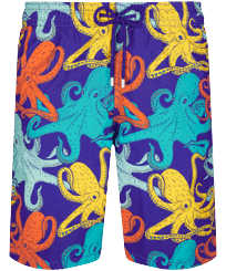 Men Long Swim Trunks Octopussy Purple blue front view