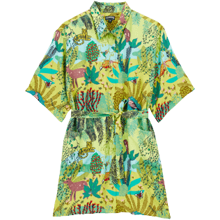 Women Others Printed - Women Linen Shirt Dress Jungle Rousseau, Ginger front view