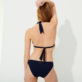 Mujer Braguitas Bordado - Braguita de bikini de talle medio con estampado Fleurs 3D para mujer, Azul marino vista trasera desgastada