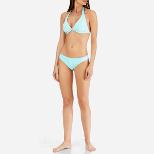 Mujer Halter Liso - Top de bikini de triángulo con estampado Solid Water para mujer, Laguna frontworn Mujer Halter Liso - Top de bikini de triángulo con estampado Solid Water para mujer, Laguna frontworn
