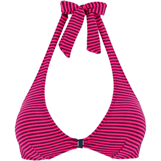 Women Tops Graphic - Women Front closure Bikini Top in Terry Cloth Striped, Amethyst front Women Tops Graphic - Women Front closure Bikini Top in Terry Cloth Striped, Amethyst front