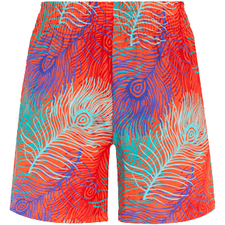 Women Others Printed - Women Linen Bermuda Shorts Plumes, Guava back view