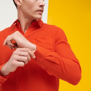 Hombre Autros Liso - Camisa de lino lisa para hombre, Nispero detalles vista 2