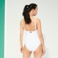 Women One piece Embroidered - Women V-neckline One-piece Swimsuit Broderies Anglaises, White back worn view