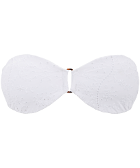Mujer Bandeau Bordado - Top de bikini de corte bandeau con bordado inglés para mujer, Blanco vista frontal