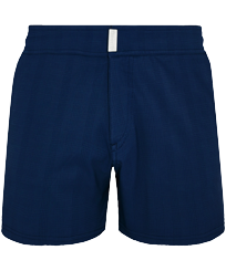 男款 Flat belts 纯色 - 威尔士王子系列男士平腰带弹力短款泳裤, Midnight blue 正面图