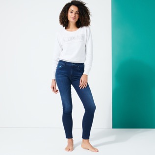 Femme AUTRES Uni - Jean 5 poches stretch femme, Med denim w2 vue portée de face