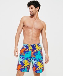 Men Others Printed - Men Long Swim Shorts Octopussy, Purple blue front worn view